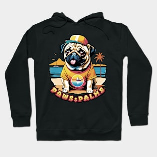 Paws and Palms, a Cute Pug on a beach Hoodie